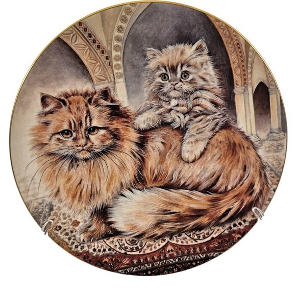 Royal Worcester England 1990 Cats and Kittens CREAM PERSIAN Cats Collector Plate - Picture 1 of 8